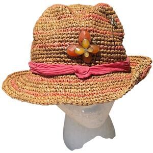 Tan & Pink Floral Roxy Sun Hat